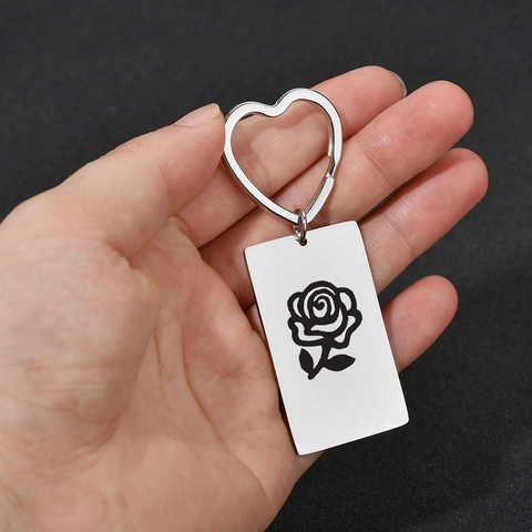 Minimalistisch 304 Edelstahl Herz Schlüsselanhänger Rechteckig Tag Poliert Finish Anpassbar Für Herren Damen Geschenk