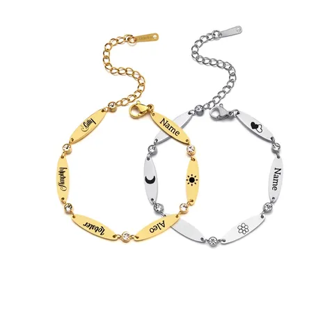 Bracciale a Catena Minimalista in Acciaio Inossidabile con Disco Ovale e Strass Bracciale Lucido per Donna Gioielli di Moda
