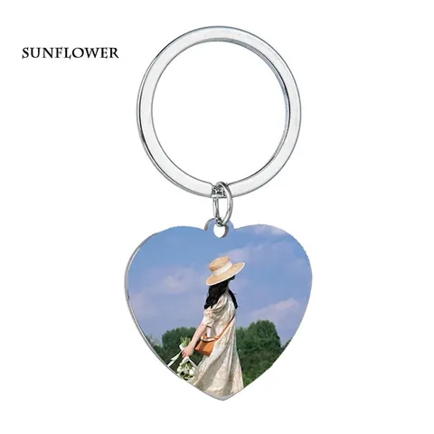 Personalisierter Edelstahl Schlüsselanhänger Mit Eigenem Foto Farbdruck Graviert Dog Tag Herz Rund Schlüsselring Paar Geschenk