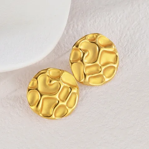 Orecchini a Bottone Tondi Martellati Vintage Donna Acciaio Inossidabile Oro Increspato Geometrico Gioielli