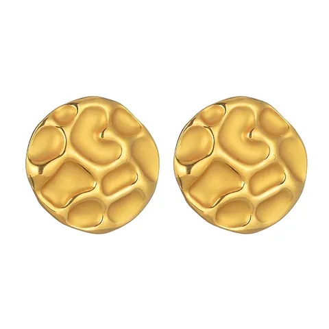 Orecchini a Bottone Tondi Martellati Vintage Donna Acciaio Inossidabile Oro Increspato Geometrico Gioielli