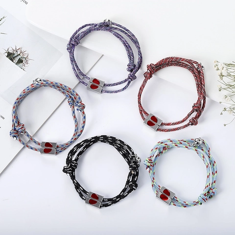 Magnetic Couple Bracelets Lovers Woven Rope Heart Magnet Attraction Matching Romantic Jewelry Gift Anniversary Jewelry