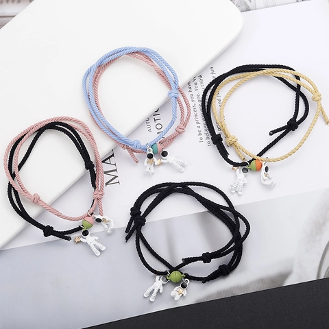 Magnetic Astronaut Couple Bracelets Set Cartoon Space Man Braided Rope Charm Bracelet For Couples Best Friends Student Gift