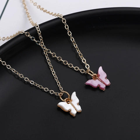 Legering Hars Vlinder Hanger Ketting Voor Vrouwen Zoete Elegante Vergulde Koperen IJzeren Ketting Sieraden Accessoires Cadeau