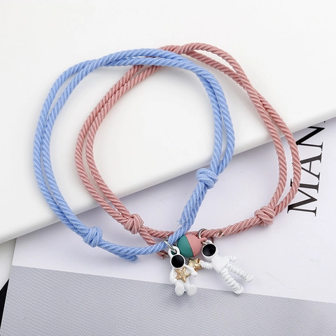 Magnetic Astronaut Couple Bracelets Set Cartoon Space Man Braided Rope Charm Bracelet For Couples Best Friends Student Gift