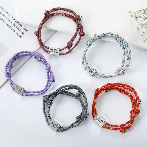 Magnetic Couple Attraction Braided Rope Bracelet Set Alloy Heart Pendant Adjustable Friendship Jewelry Lover Gift