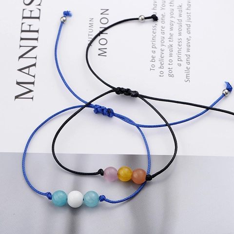 Handmade Braided Cord Bracelet With Artificial Cat Eye Beads Adjustable Wax Rope Bracelet For Women Men Daily Jewelry