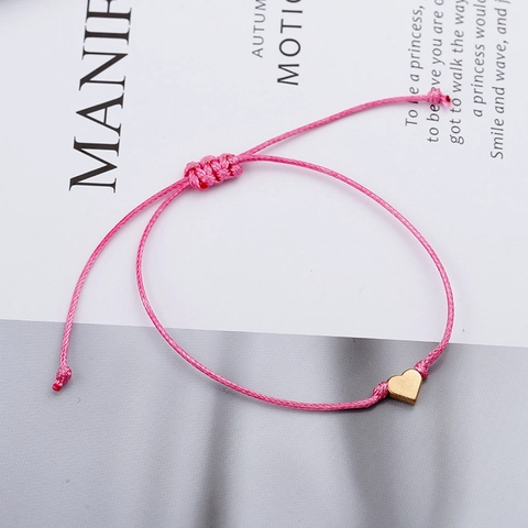 Bracciale a Cordino Intrecciato Rosa Minimalista Con Ciondolo a Cuore in Lega Dorata Gioielli alla Moda Regolabili per Donna