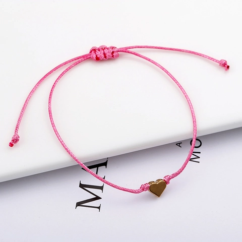 Bracciale a Cordino Intrecciato Rosa Minimalista Con Ciondolo a Cuore in Lega Dorata Gioielli alla Moda Regolabili per Donna
