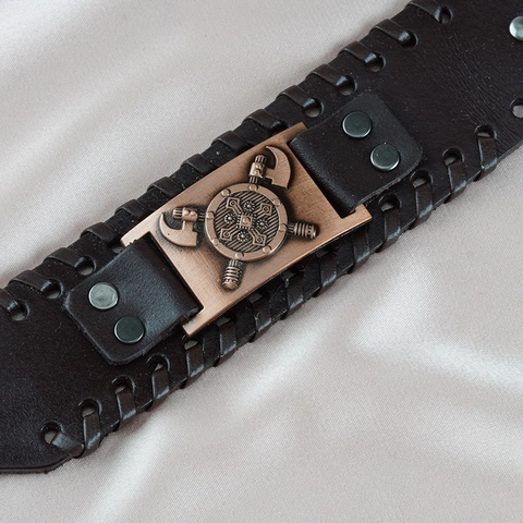 Men Vintage Leather Braided Bracelet Wide Punk Cuff Hand Wrap Cowhide Alloy Metal Compass Eagle Motif Adjustable Jewelry Gift