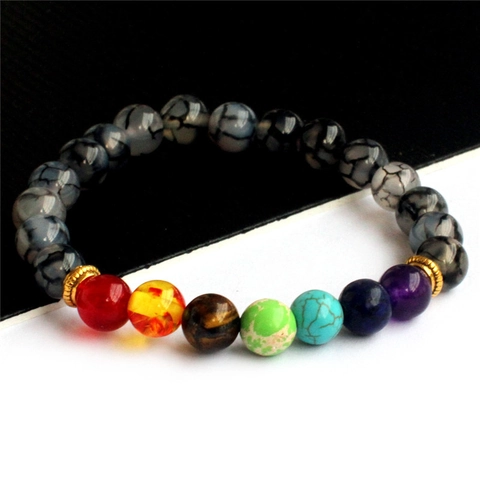 Braccialetto 7 Chakra in Pietra Lavica per Uomo Donna Yoga Meditazione Perline Naturali Occhio di Tigre Ambra Elastico Gioielli