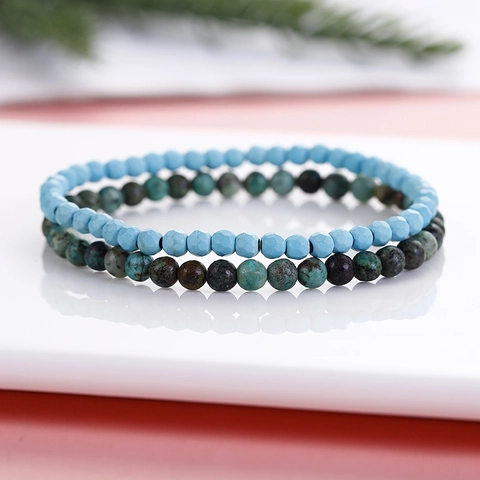 Natural Stone Beaded Bracelet For Women Men African Turquoise Agate Handmade Elastic Yoga Healing Jewelry Vintage Boho Style
