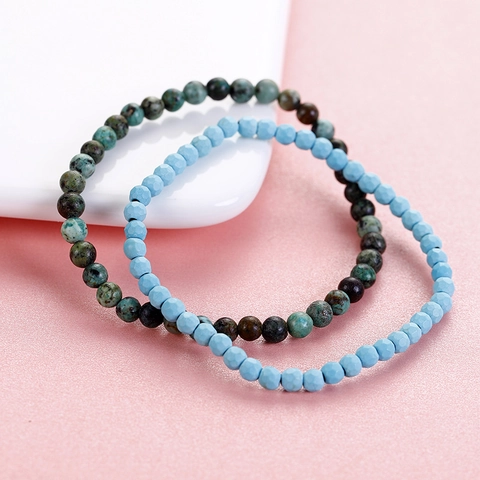 Natural Stone Beaded Bracelet For Women Men African Turquoise Agate Handmade Elastic Yoga Healing Jewelry Vintage Boho Style