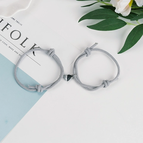 Magnetische Herz Gegenseitige Anziehung Einstellbar Geflochtenes Seil Schmuck Für Liebhaber Einfache Legierung Herz Gewebt Armband Geschenk