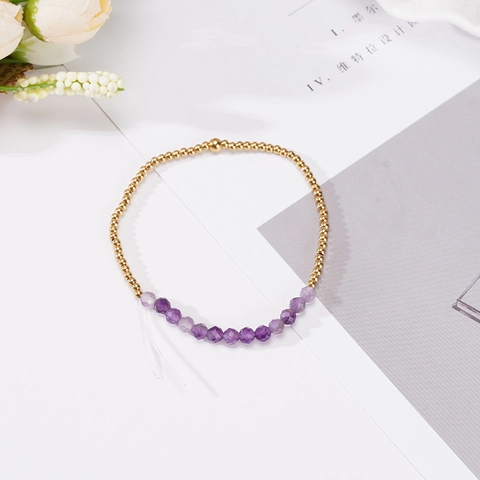 Pulsera de Cuentas Minimalista de Acero Inoxidable para Mujeres Hombres Piedra Natural Cuentas Doradas Joyería Elástica Hecha a Mano