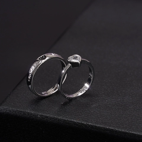 Endless Love Couple Rings Copper Silver Color Heart Zircon Adjustable Opening Minimalist Jewelry For Men Women Wedding