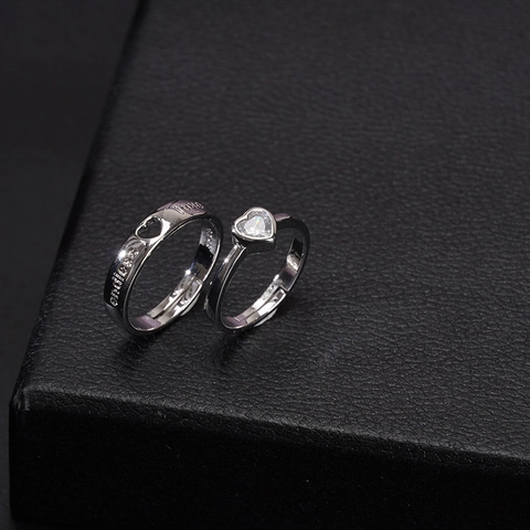 Endless Love Couple Rings Copper Silver Color Heart Zircon Adjustable Opening Minimalist Jewelry For Men Women Wedding