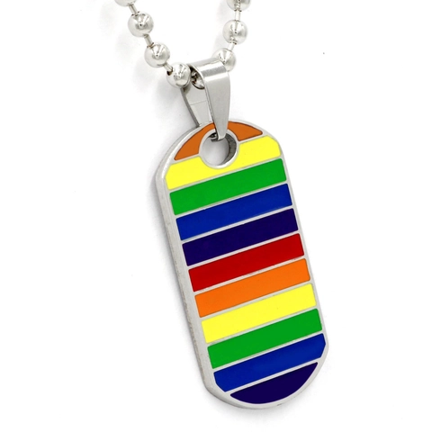 Rainbow Striped Enamel Stainless Steel Dog Tag Pendant Necklace For Men Women Pride LGBTQ Jewelry With Ball Chain