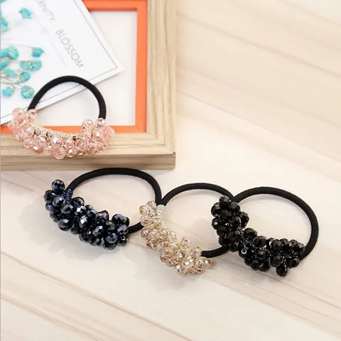 Anello per Capelli in Cristallo Artificiale Fatto a Mano Con Perline Elastico per Donna Moda Pendolare Gioielli Accessori