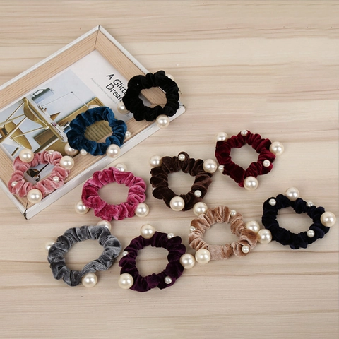 Elastici per Capelli in Velluto Vintage Con Grandi Perle Artificiali Elastici per Capelli Stile Francese Morbidi Anelli per Capelli Donna