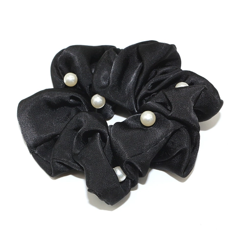 Damen Elegant Satin Haargummi Mit Kunstperlen Elastisch Groß Haarbänder Für Pferdeschwanz Halter Mode Kopfschmuck