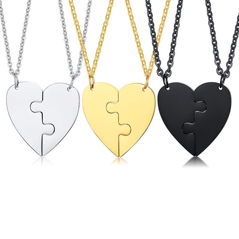 Heart Puzzle Necklace Stainless Steel Matching Polished Pendant Jewelry For Best Friends Couples Anniversary Fashion