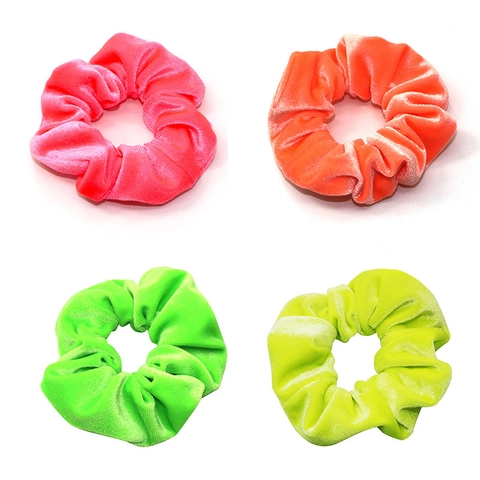 Neon Fluorescent Velvet Scrunchies For Women Girls Sweet Elastic Hair Ties Ponytail Holder Soft Velvet Hair Accessories