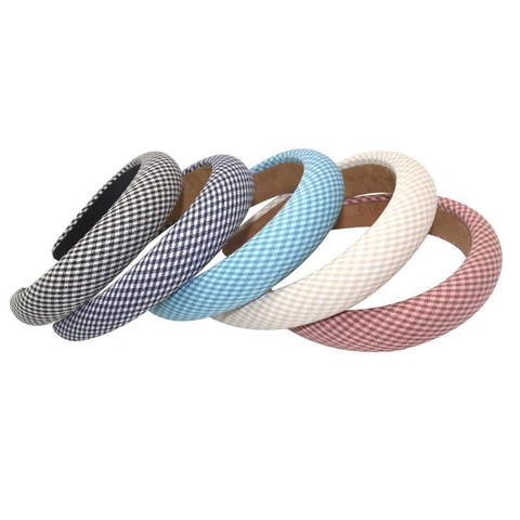 Cerchietto Imbottito in Tessuto a Quadretti Per Donna Stile Preppy Spugna Spesso Accessori Per Capelli Antiscivolo