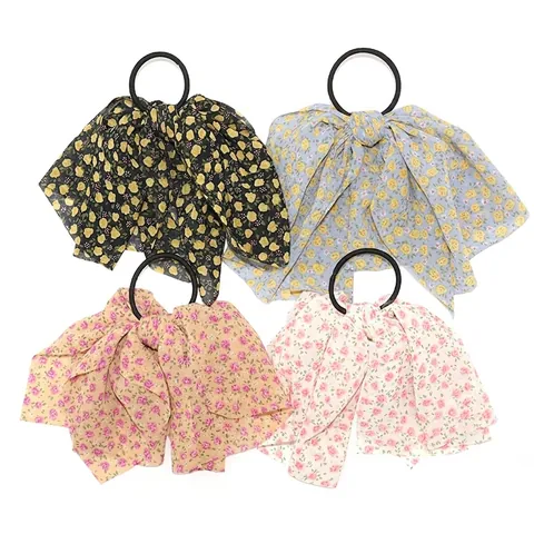 Chouchou À Nœud En Mousseline Florale Douce Style Coréen Bandeau Élastique Accessoire Cheveux En Tissu Fait Main Pour Femme