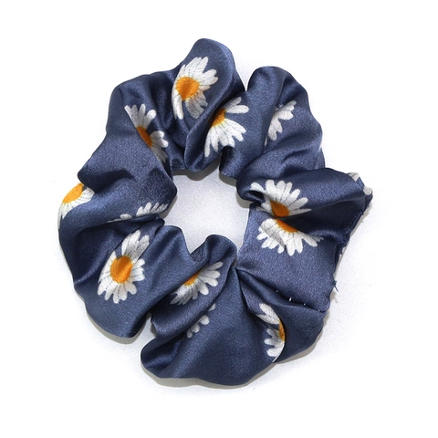 Chouchous à Cheveux en Tissu Satiné Imprimé Marguerite Style Coréen Élastiques à Cheveux Floraux Doux pour Femmes Quotidien