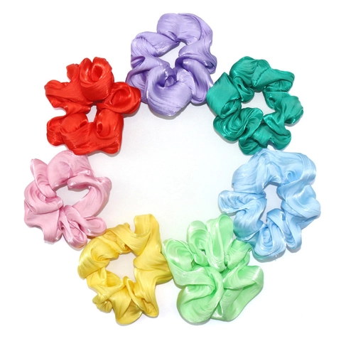 Coleteros de Tela de Satén Plisado de Color Sólido para Mujer Gomas para el Pelo de Alta Elasticidad Hechas a Mano Accesorios