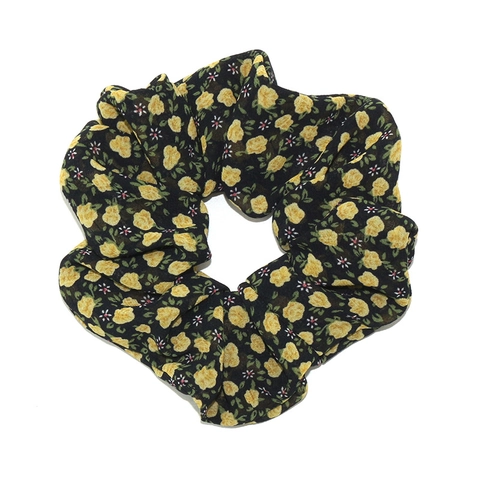 Women Floral Fabric Scrunchies Elegant Chiffon Style Hair Ties Botanical Pattern Elastic Hair Bands Fashion Hair Accessories