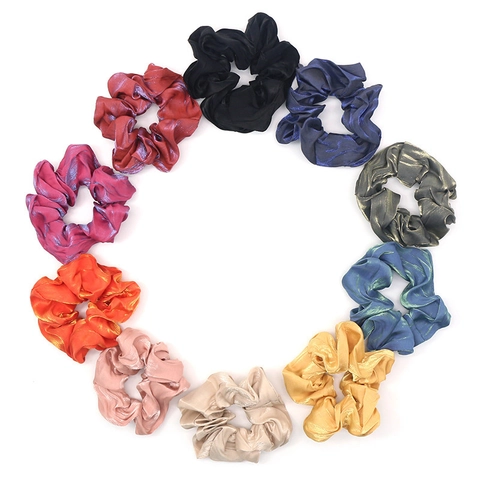 Scrunchies in Raso con Lucentezza Metallica per Donna Elastici per Capelli Fatti a Mano Stile Coreano Vintage Plissettati