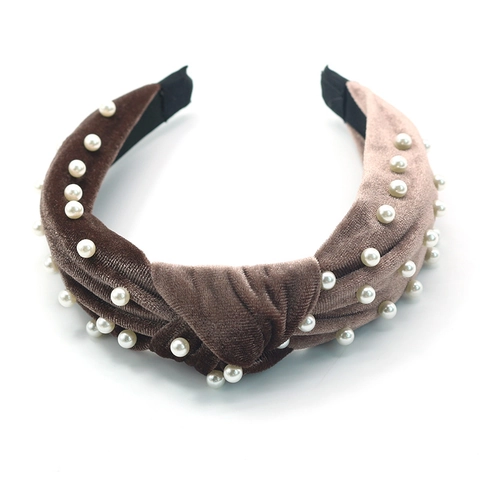 Cerchietto in Velluto Con Nodo e Perle Artificiali Elegante Fascia Larga per Capelli Accessori Moda per Donna e Ragazza