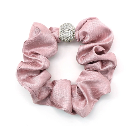 Coletero de Tela con Bola de Strass de Moda Coreana Vintage Color Sólido Goma de Pelo Elegante Tacto Satén Diadema Elástica Accesorios Pelo Mujer