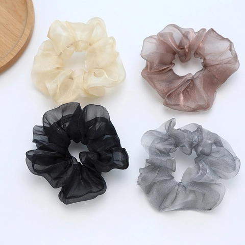 Koreaanse Mode Vrouwen Retro Metaalglans Mesh Scrunchie Elegante Organza Geplooide Haarelastiek Elastische Handgemaakte Haaraccessoires