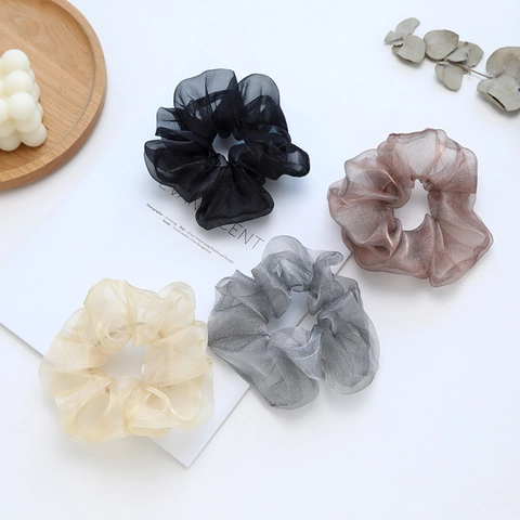 Koreaanse Mode Vrouwen Retro Metaalglans Mesh Scrunchie Elegante Organza Geplooide Haarelastiek Elastische Handgemaakte Haaraccessoires
