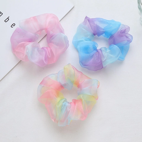 Gradient Organza Scrunchies For Women Korean Style Summer Mesh Colorful Elastic Hair Bands Sweet Fairy Hair Ties Accessories