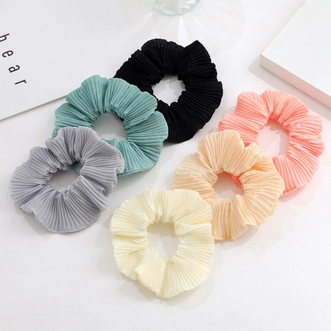 Korean Style Pleated Chiffon Scrunchies Solid Color Elastic Hair Bands Minimalist Candy Color Hair Ties For Women Hair Accessories