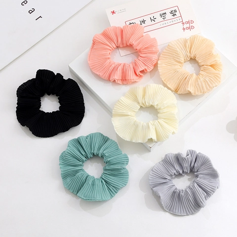 Korean Style Pleated Chiffon Scrunchies Solid Color Elastic Hair Bands Minimalist Candy Color Hair Ties For Women Hair Accessories