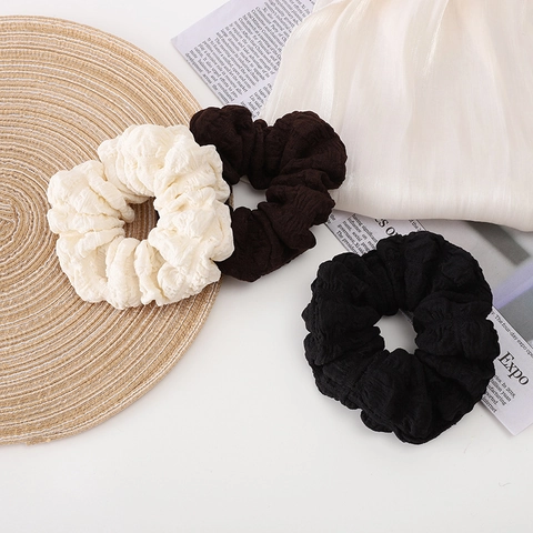 Simple Fashion Pleated Bubble Fabric Scrunchies Solid Color Elastic Hair Ties Women Elegant Hair Rope Headwear Accessories