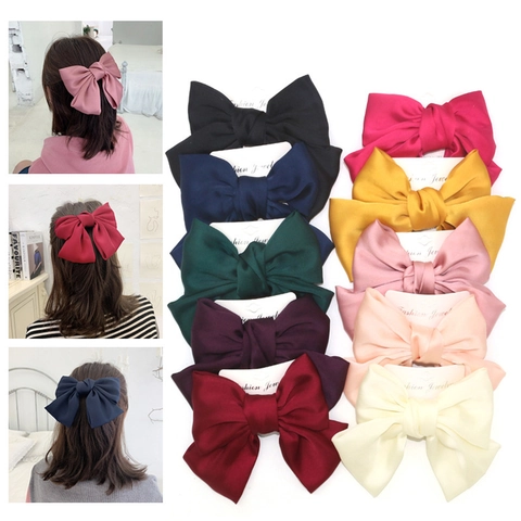 Elegante Pinza de Pelo con Lazo de Satén Extragrande para Mujer Estilo Coreano Color Sólido Horquilla Grande para Boda Fiesta