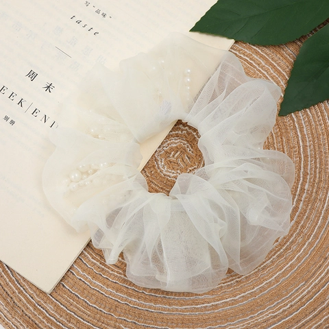 Grandi Elastici per Capelli in Organza con Künstliche Perle Eleganti Lacci per Capelli in Rete Oversize Supporto per Coda Minimalista Accessori Capelli