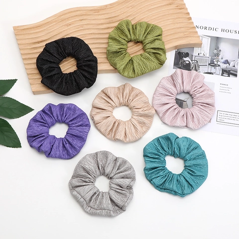 Coleteros Grandes Plisados Vintage Elástico de Tela Color Sólido Diadema Engrosada Accesorios para el Cabello para Mujeres