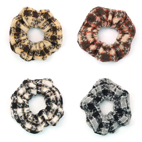 Scrunchies in Maglia a Quadri Vintage Autunno Inverno Tessuto Tweed Elastici per Capelli Grandi Coda di Cavallo Accessori per Capelli Donna