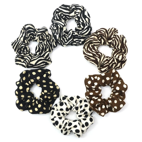 Coleteros de Tela Retro Franceses con Lunares y Estampado de Cebra para Mujer Gomas para el Pelo Grandes Accesorios Elegantes