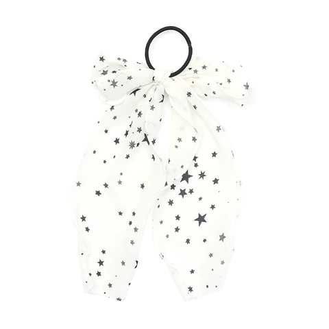 Süßer Chiffon Haargummi Sternmuster Schleife Langes Band Pferdeschwanz Halter Für Damen Mädchen Elegantes Haarstyling Accessoires