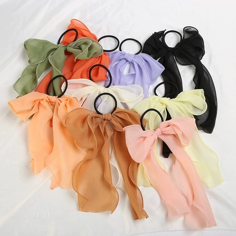 Coleteros Con Lazo de Chifón Estilo Coreano Con Cintas Largas Accesorios para El Cabello Elegantes y Dulces para Mujer