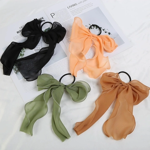 Coleteros Con Lazo de Chifón Estilo Coreano Con Cintas Largas Accesorios para El Cabello Elegantes y Dulces para Mujer