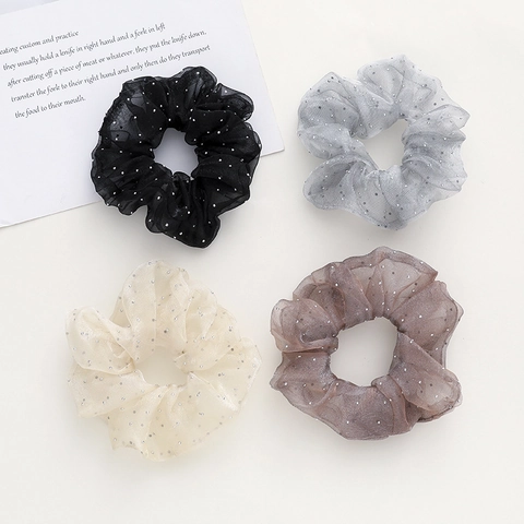 Elegant Organza Rhinestone Scrunchies Sparkly Polka Dot Elastic Hair Ties For Women Fashion Hair Ponytail Accessories